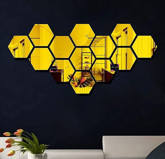 Hexagon Style Acrylic Mirror - Modern Home Decoration [13 pieces]